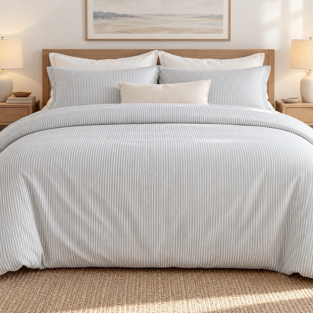 Ikea Bergpalm Duvet Cover Queen Blue White Stripe 100% Cotton 86x86" (218x218cm)